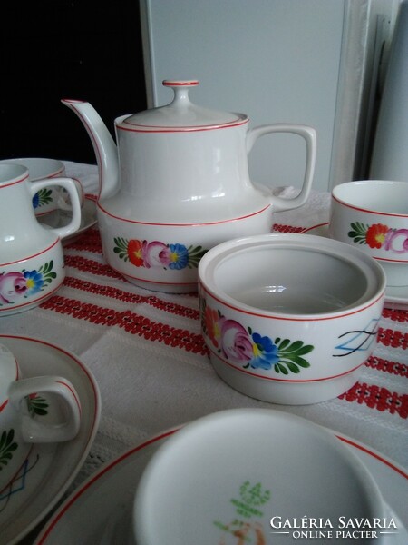 Retro kézzel festett Hollóházi porcelán teáskészlet matyó mintával a 60-70-es évekből!