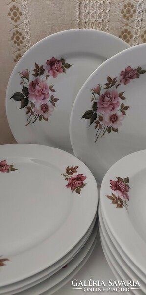 Alföldi rose deep and flat plates for 6, retro