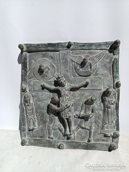 Antik bronz, keresztény falikép. Kb 13 kg. 45 cm szer 49 cm.