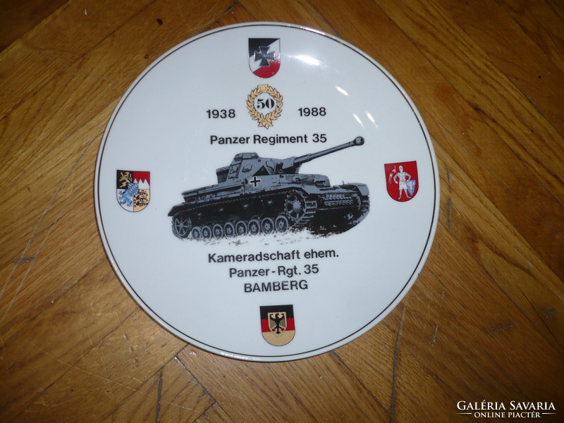 Német porcelán emléktányér panzer regiment harckocsi 1938-1988
