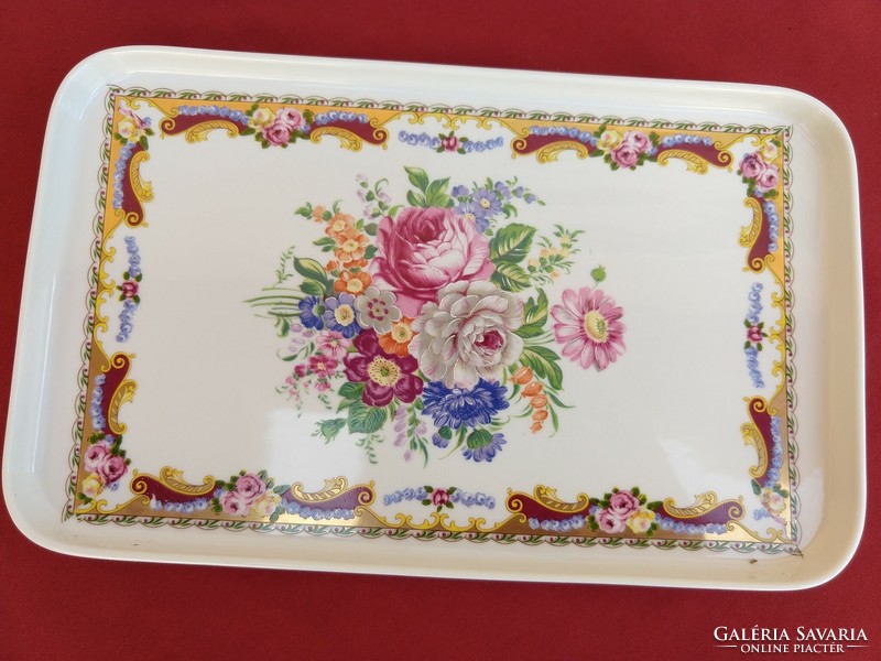 Egy gyönyörű rózsás Francia porcelán süteményes tálca. 33x20 cm,Hibátlan,,most minimál ár nélkül..