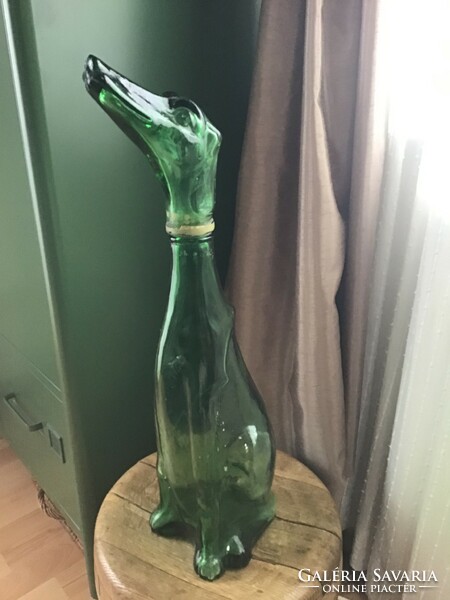 Régi olasz Empoli Green Decanter, agár kutya alakú boros palackos üveg 1960-ból