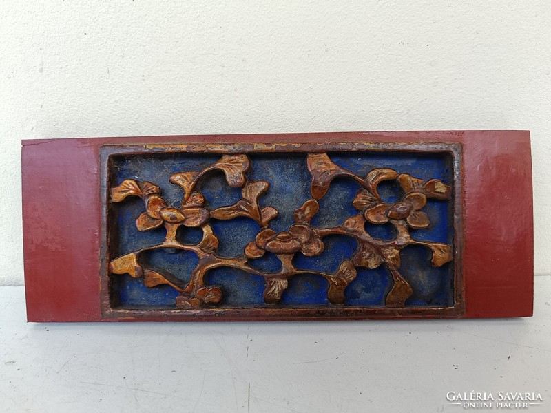 Antik kínai bútor dísz kis méretű dekoratív faragott lakkozott aranyozott térbeli virág kép 327 8862