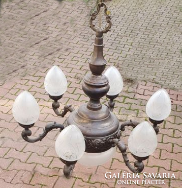 Antique, wonderful, large, 6-arm bronze chandelier. Ceiling chandelier, ceiling lamp