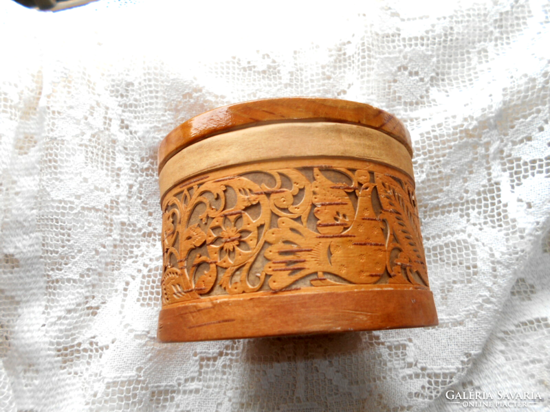 -Antique box with pierced elm bark decoration