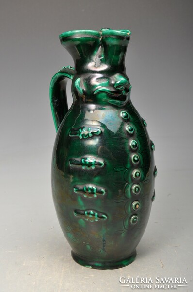 Green miska jug, thin Sándor hmv. 24 cm. Beautiful.