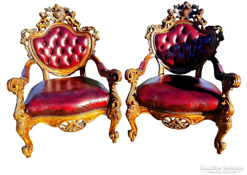 A836 Dúsan faragott barokk rokokó bőr fotelek