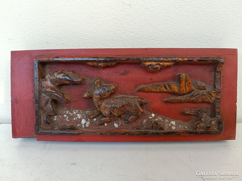 Antique Chinese furniture ornament small size decorative carved lacquered gilded spatial dog picture 323 8858
