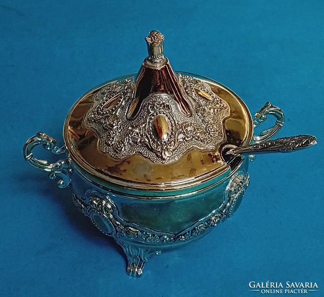 Gold-plated metal sugar bowl with 3 legs, with glass insert, marco polo