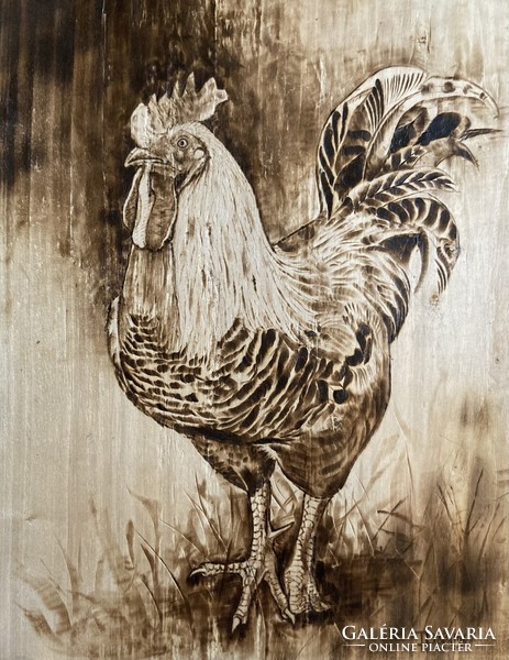 Rooster fired with pyrograph - 23x29.5