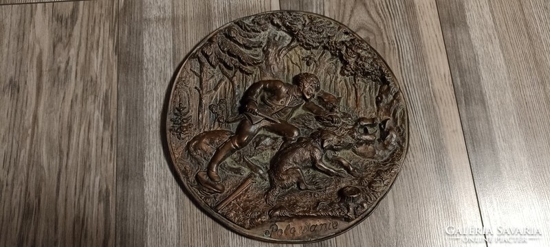 Hunting scene pewter wall picture 27cm