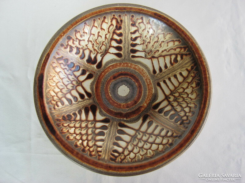 Glazed ceramic wall bowl with brown pattern 26 cm