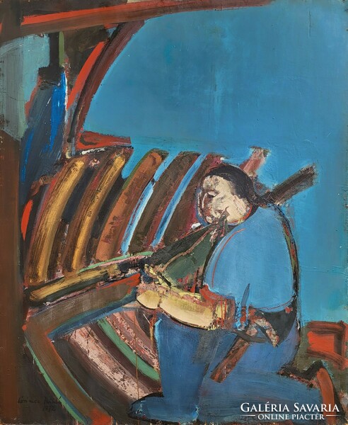 122x100cm ! Lőrincze Miklós (1943 - ) Hajóépítő 70'-es évek festménye EREDETI GARANCIÁVAL