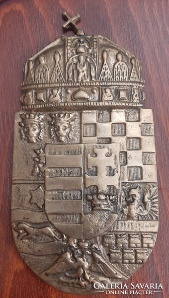 Gyönyörű  magyar koronás réz címer 22,5 x 11 cm