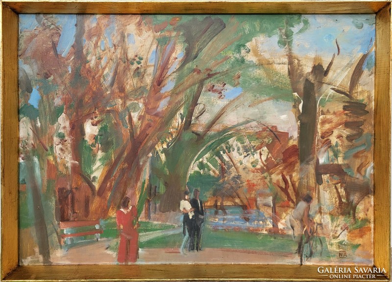 Novák András (1936-2017) Parkban c. Képcsarnokos festménye 90x65cm EREDETI GARANCIÁVAL