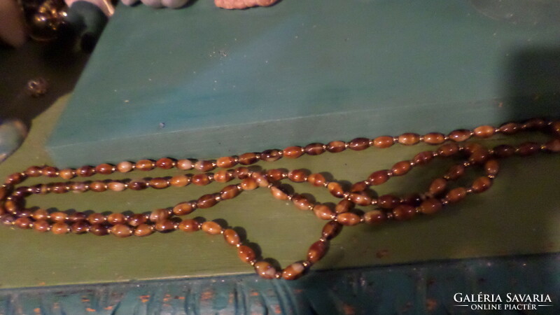 110 Cm, caramel-colored, handmade glass pearl necklace without a clasp.