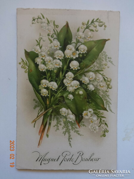 Old graphic floral postcard: lily-of-the-valley bouquet - postal clean