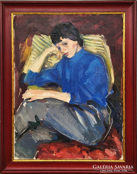 Id. Székács Zoltán festőművész (1921-1983) Fiatal Leány c. festménye EREDETI GARANCIÁVAL