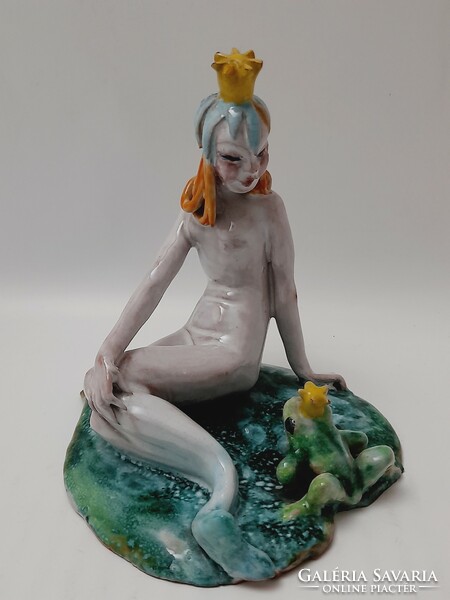 Zilzer Hajnalka princess with frog ceramic statue, 11 cm