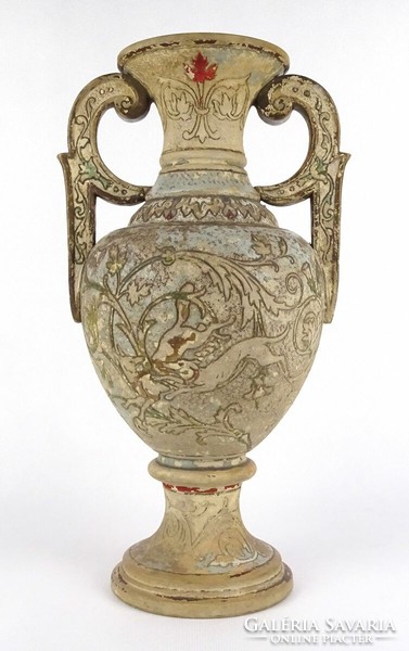 1R382 Bernard Bloch : Antik vadászjelenetes terrakotta váza 31 cm XIX. század