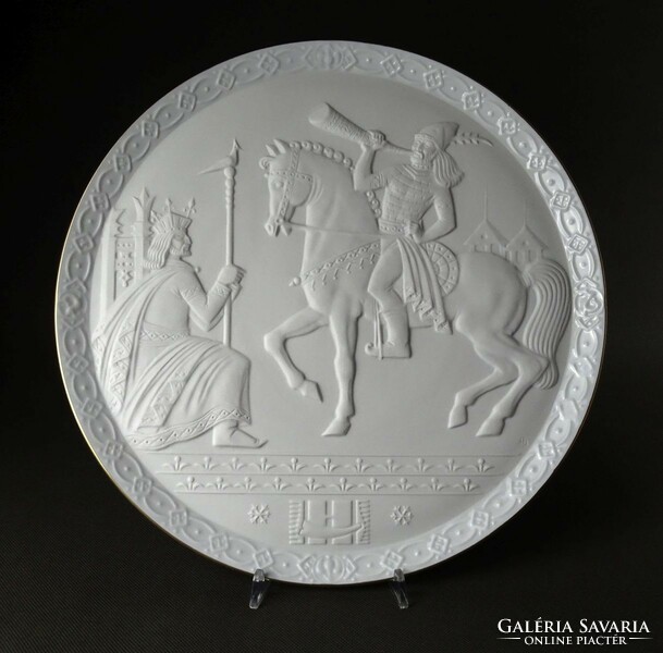 1R388 Nagyméretű Herendi biszkvit porcelán Lehel falitál 34.5 cm