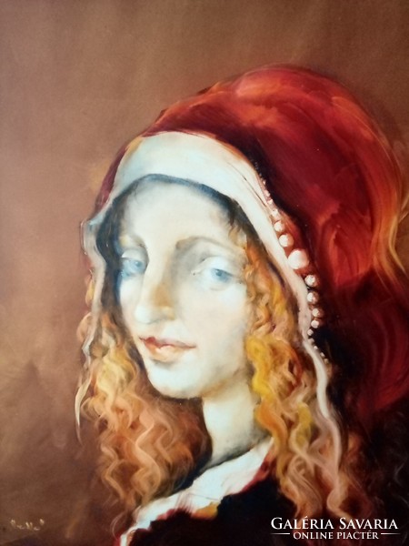NoNo kortárs festmény, női portré, 50 cm x 40 cm