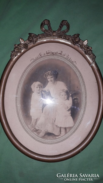 Antik Bieder pártás fa keretben FOTÓ Anya gyermekeivel TIRPITZ TENGERNAGY HAGYATÉKÁBÓL 29 X 25 cm