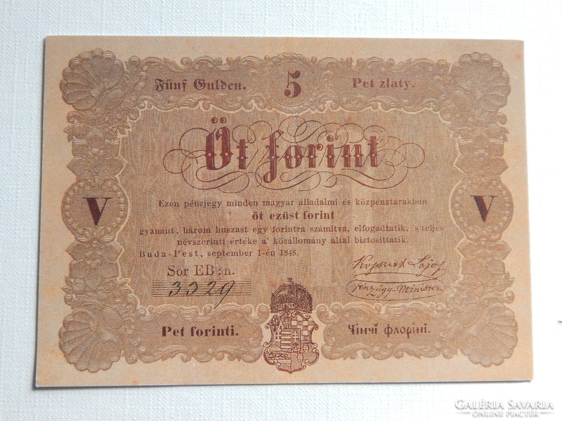 Képeslap - Kossuth születésének évfordulójára; 5 forintos Kossuth bankó