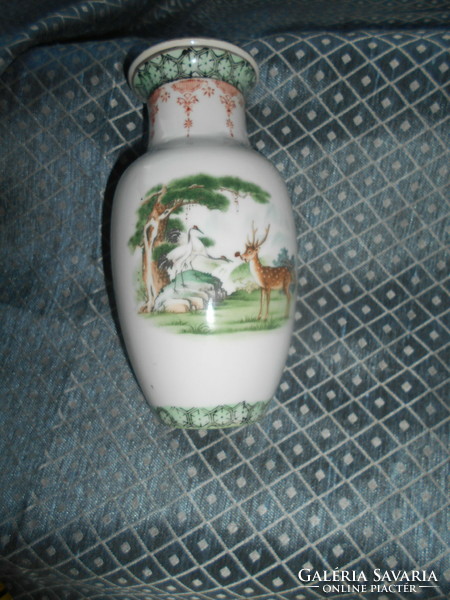 Chinese landscape and animal scene vase 17 cm