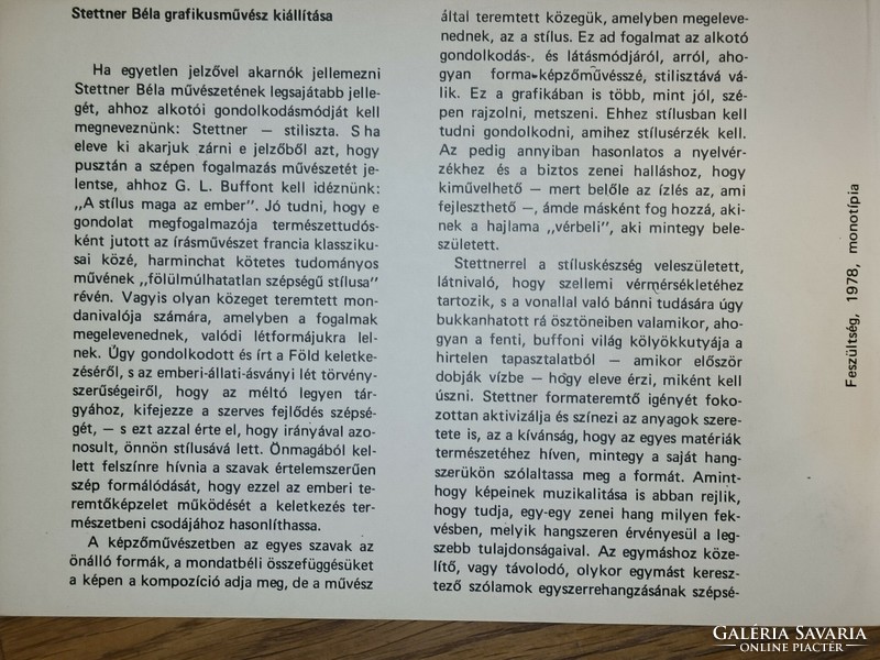 Stettner Béla grafikus kiállítás meghívója/1978