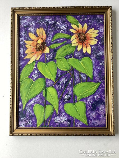 Sunflowers - acrylic painting with toth sign.