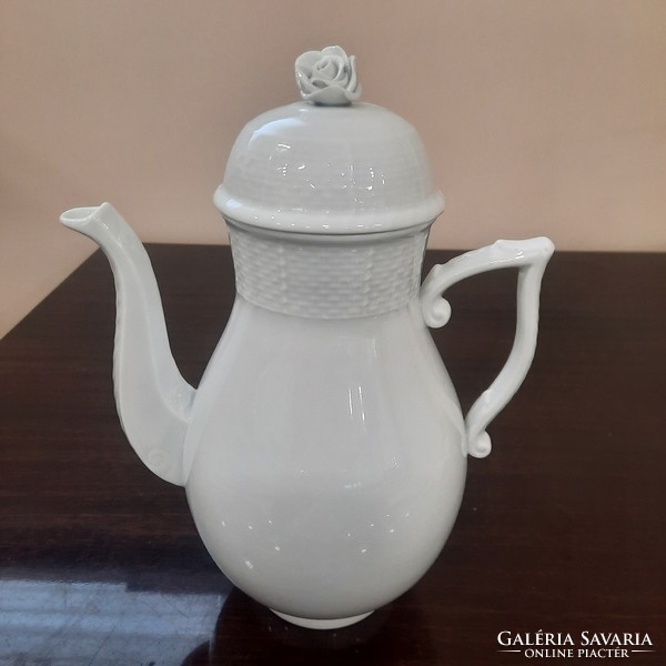 Nagy Fehér Herendi porcelán teás kanna, tea kiöntő, kancsó