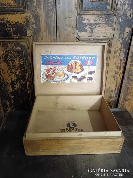 Dr. Oetker sütőporos doboz a 20. század első feléből, jelzett dekorációs darab, szép állapotban