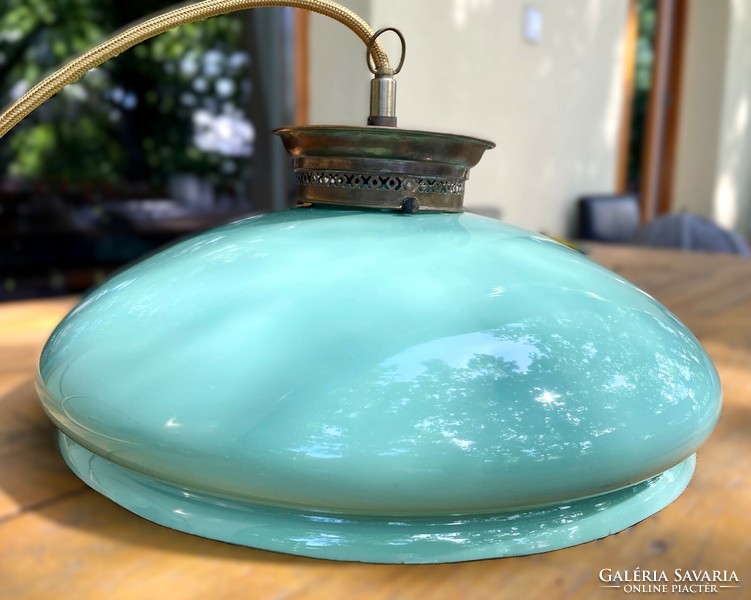 Antique German green glass copper ceiling lamp, 
