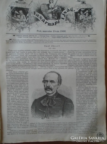 D203388 Gaál József író  - Nagykároly Buda - fametszet és cikk-1866-os újság címlapja