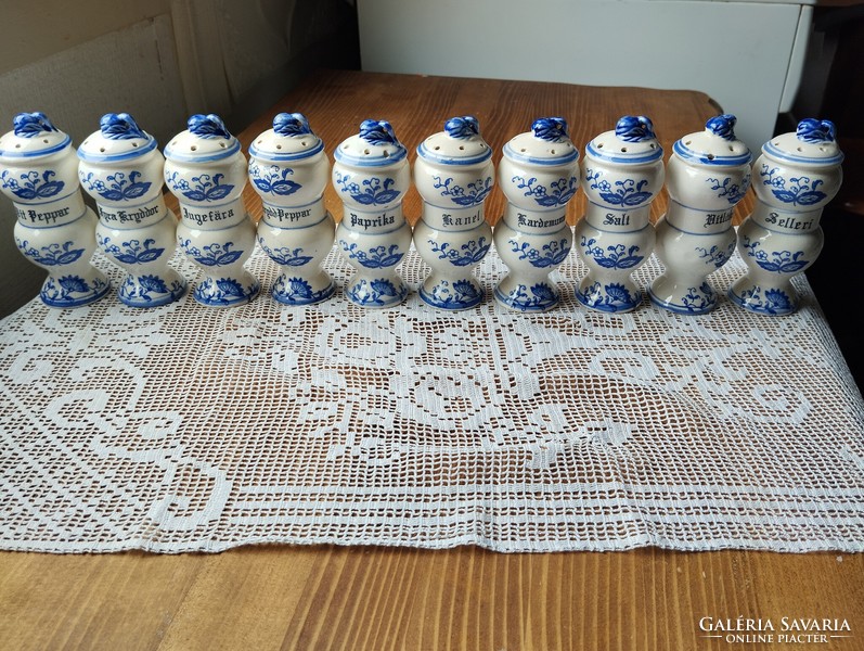A special 10-piece spice holder set with an old onion pattern, in good condition