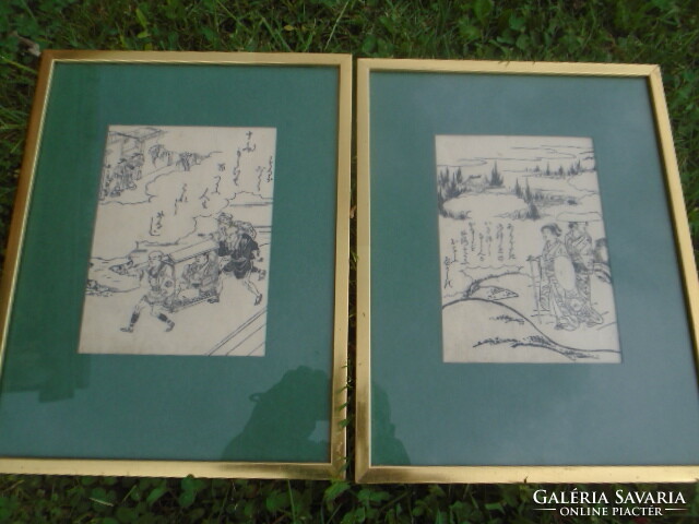 2 db  ANTIK eredeti kínai kézzel készült papírra, ún. mártott papírra készült tusrajz Galériás képek
