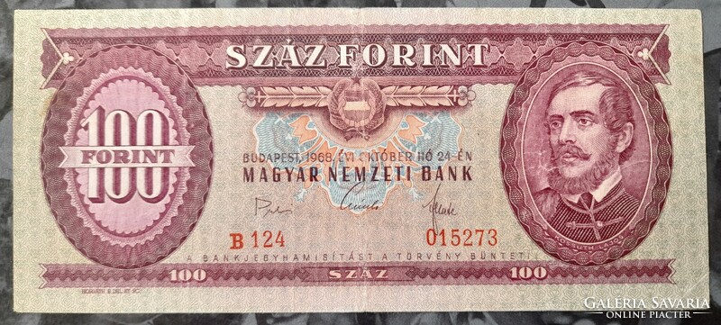 100 forint 1968 . B124 . RITKA aláírás méret ! Lásd a képeken !