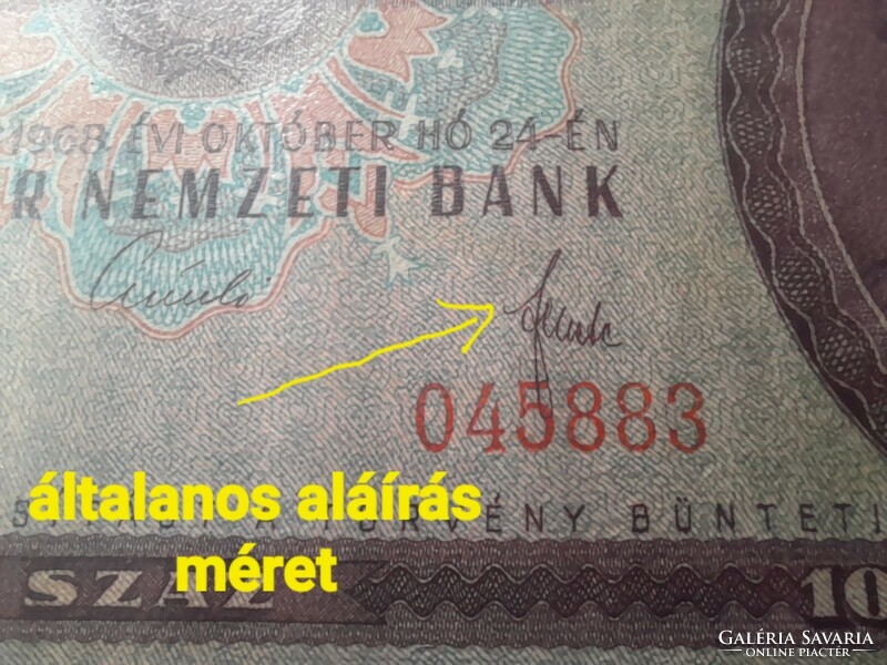 100 forint 1968 . B124 . RITKA aláírás méret ! Lásd a képeken !