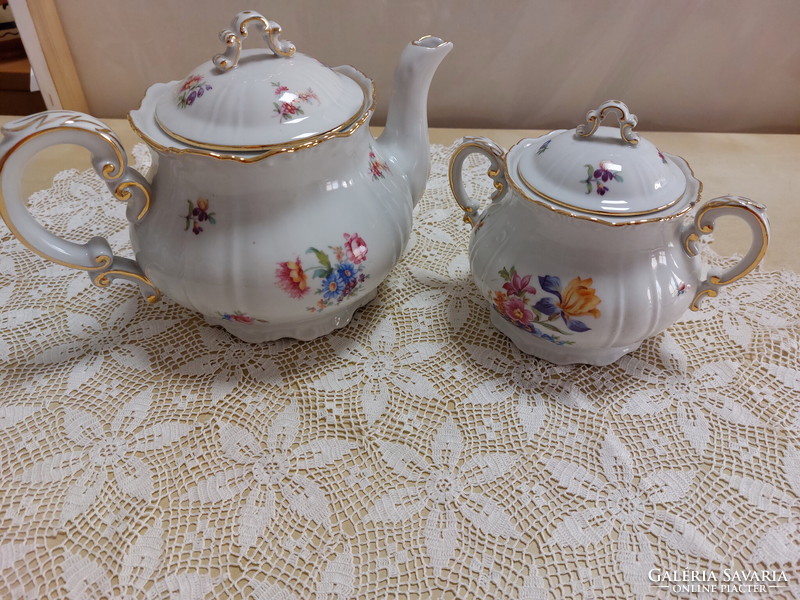 Zsolnay teás kanna arany barokkos széllel, antik porcelán ritka, gyönyörű virágmintás