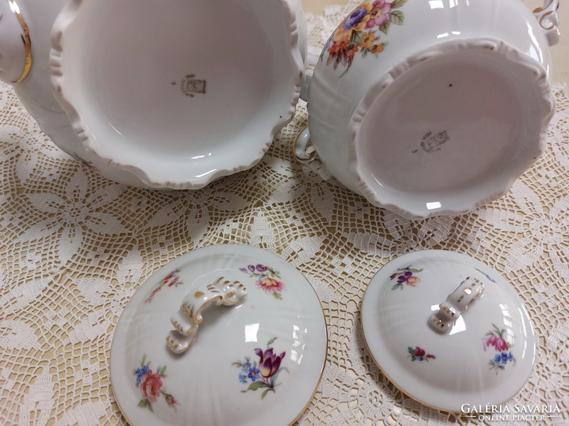 Zsolnay teás kanna arany barokkos széllel, antik porcelán ritka, gyönyörű virágmintás