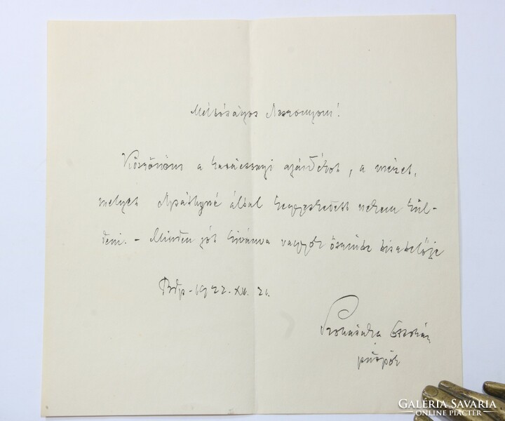 KÉZIRAT - Prohászka Ottokár püspök autográf levele 1922 !!