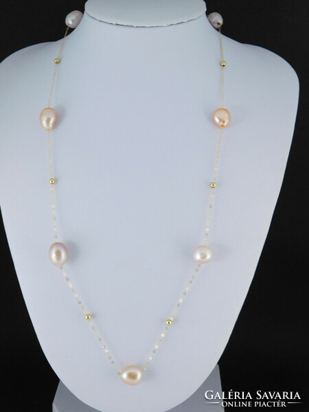 18 K Arany Nyaklánc Színes Baroque Gyöngyökkel