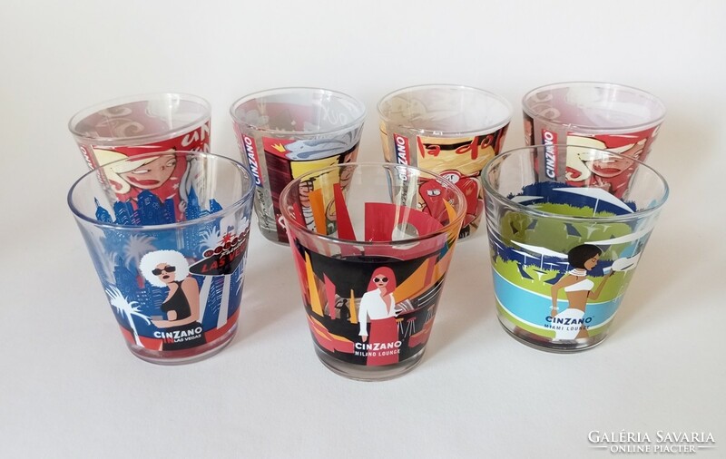 7x ritka Cinzano street-art/pop-art Milano Roma Miami Selwyn design pohár 1990-es évek