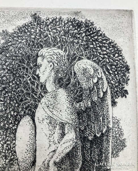 Berki Viola (1932-2001): A szomszéd kertje, jelzett rézkarc, 1984 - Rézkarcoló Művészek