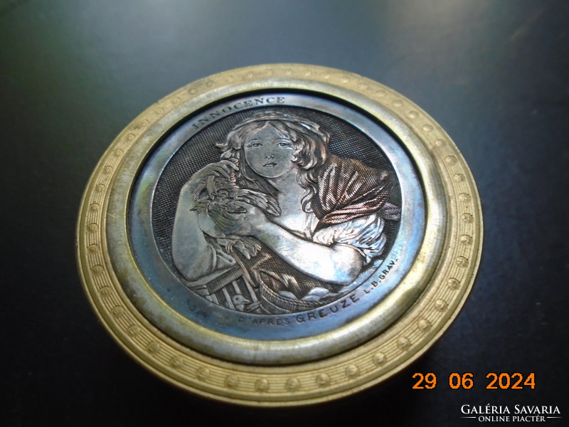 J.B.GREUZE(1725-1805)francia festő INNOCENSE festménye nyomán ezüstre gravírozott miniatűrrel doboz