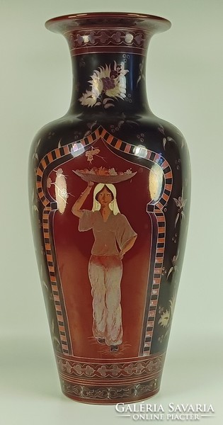 ZSOLNAY NAGY KÉTTÜZŰ EOSIN PORCELÁN VÁZA MESTERMŰ FESTŐ HORVÁTH GYÖNGYI DOLGOZÓ HÖLGYEK (R004)