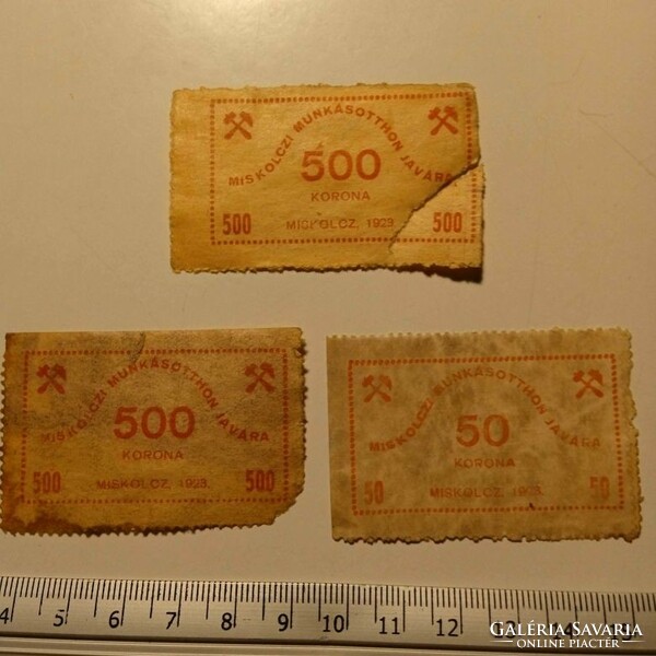 ZA499.8   adománybélyegek -  Miskolci Munkásotthon javára  500 korona 1923 (szakadás!!!)
