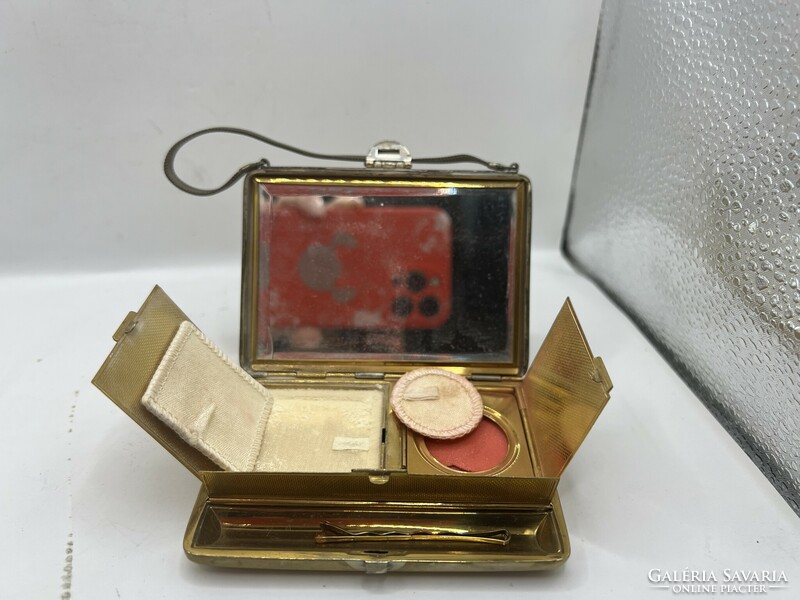 Art deco női táska, dohányzó és smink készlettel. ezüst fogóval.12 x 10 cm-es.6891