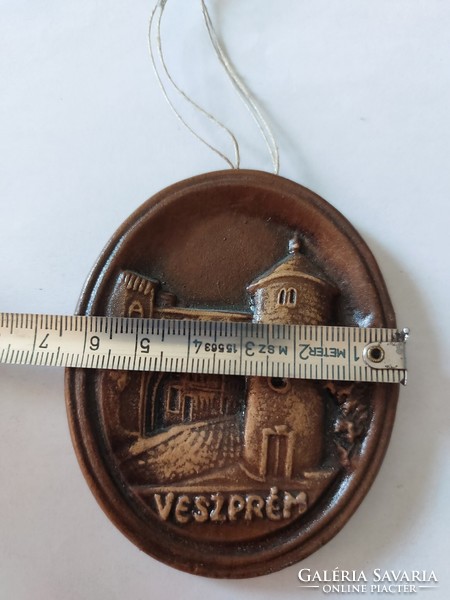 Veszprémi emlék ,retro  ovális ,kerámia cserép  falikép ,